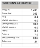 BiFun-Thin Rice Noodle Nature's Glory 150g/1kg - Nutritional Information