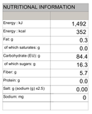 Harusame Mung Bean Noodles Nature's Glory 70g- Nutritional Information