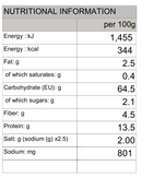 Jinenjo Soba with Wild Yam Nature's Glory 250g/750g - Nutritional Information