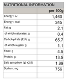 Quinoa Udon Nature's Glory 250g/750g - Nutritional Information