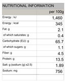 Somen Whole Wheat Thin Noodle Nature's Glory 250g/750g -  Nutritional Information