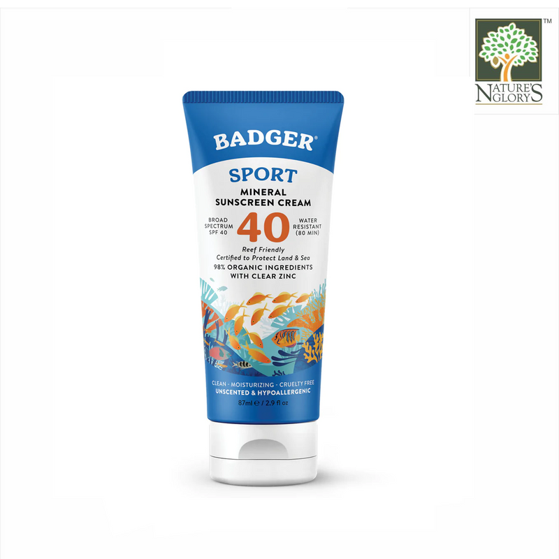 SPF 40 Sport Mineral Sunscreen Cream Badger 87ml(BB: April 30,2025)