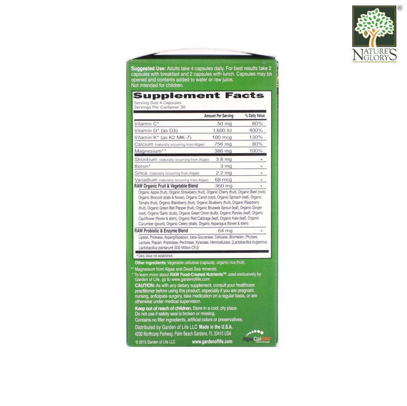 Garden of Life Vitamin Code Raw Calcium 120 Vegan Caps -Box Cover Product Description