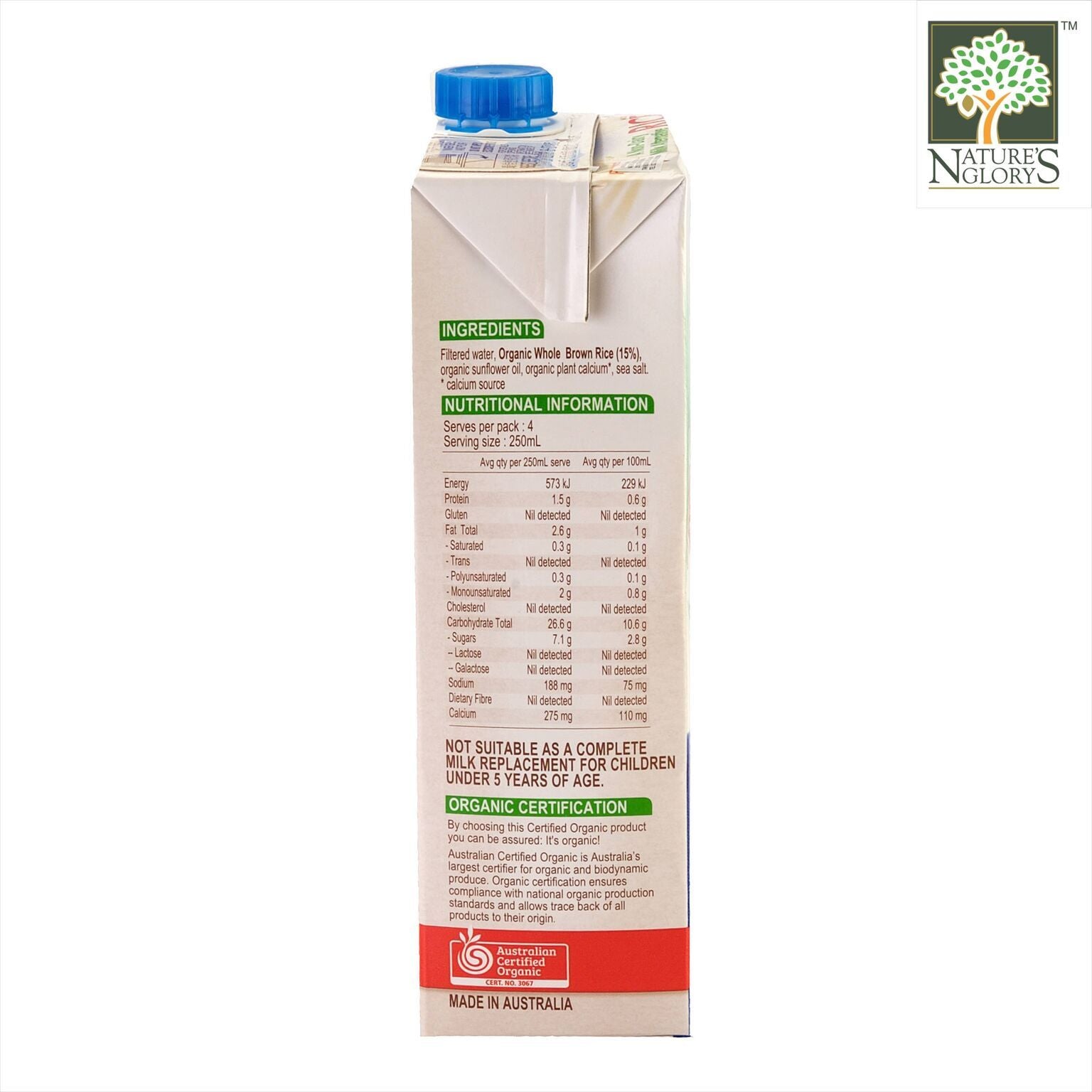 PureHarvest Aussie Dream Rice MilkCalcium Unsweetened Nature's Glory Singapore