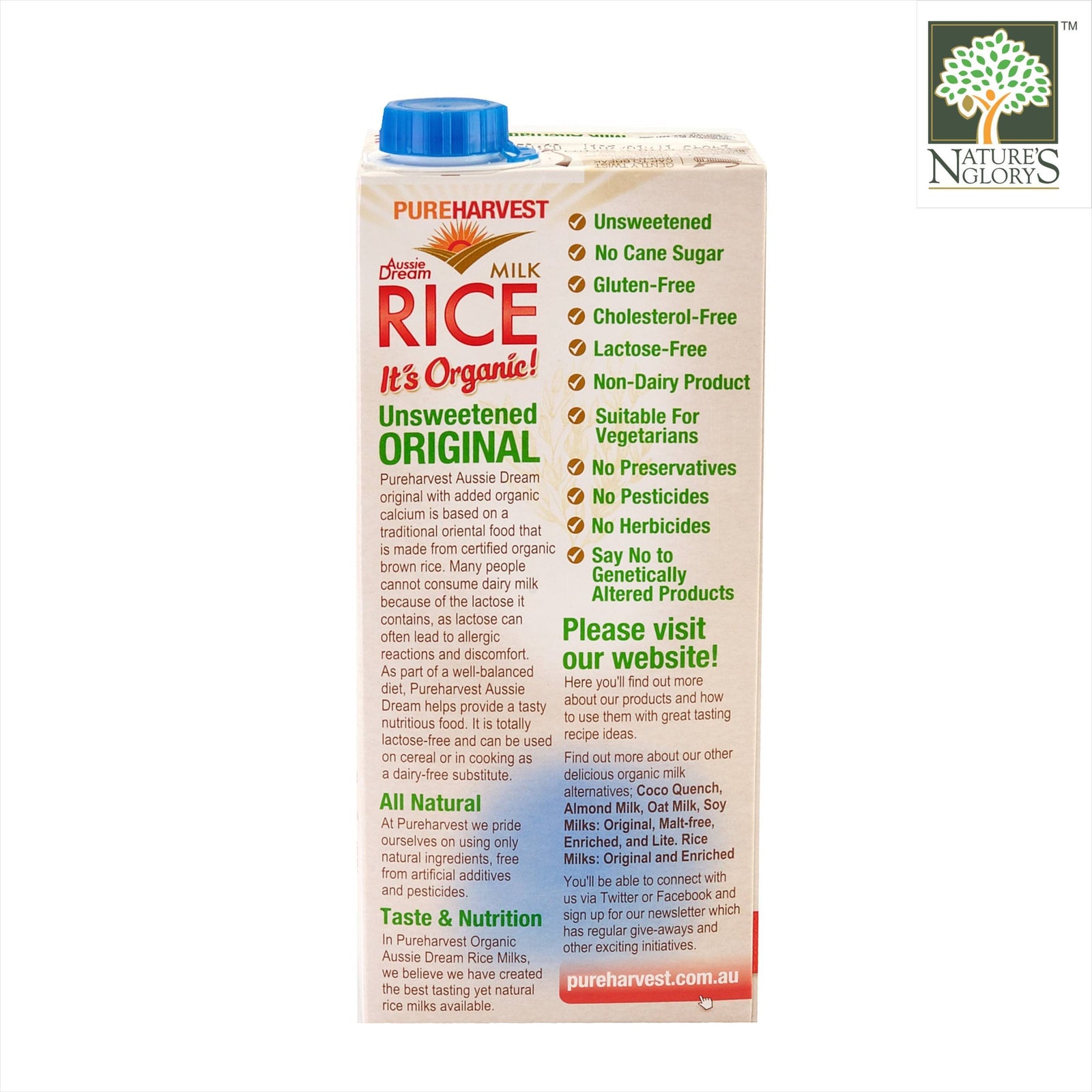 PureHarvest Aussie Dream Rice Milk-Calcium Unsweetened - Nature's Glory ...