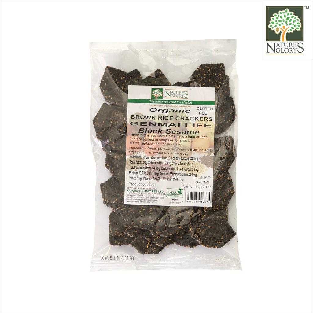 Black Sesame Brown Rice Crackers Genmai Life - Nature's Glory Singapore