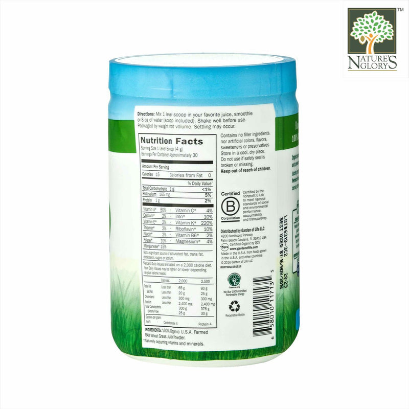 Raw Organic Perfect Food 100% Organic Wheat Grass Juice Powder. Garden of Life 120g - Product Description View 2