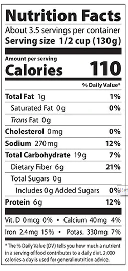 Refried Black Beans Eden Organic 454g - Nutrition Facts