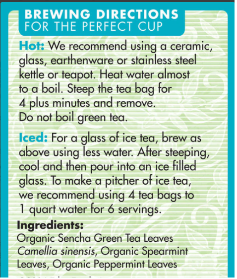 Sencha Mint (Green Tea with Mint) Eden Organic 16 tea bags - View 2