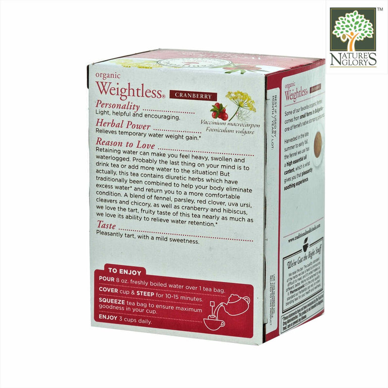Organic Weightless Cranberry, Traditional Medicinals 16 Wrapped tea bags - Back View