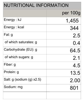 Lotus Root Soba (Buckwheat) Nature's Glory 250g/750g - Nutritional Information